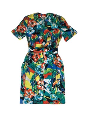 **RARE** VINTAGE 1980 S ESCADA MARGARETHA LEY Button Tropical Parrot Dress SZ S
