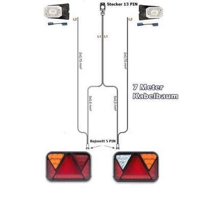 LED Rückleuchten Anhängerbeleuchtung Set Rücklicht Bajonett + 7M Kabelbaum 13PIN