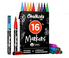 Chalkola Extra Fine Tip Liquid Chalk Markers Blackboard  Glass 16 Pack 1mm