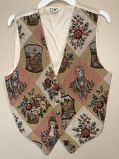 Vintage 80s Womens Tapestry Vest M Multicolor Cottage Boho Waistcoat USA