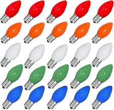 25 Pack C7 Multicolor Christmas Replacement Bulbs, Multicolor Ceramic Light Bulb