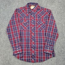 Wrangler Western Shirt Mens Medium Red Blue Plaid Pearl Snap Cowboy Rodeo