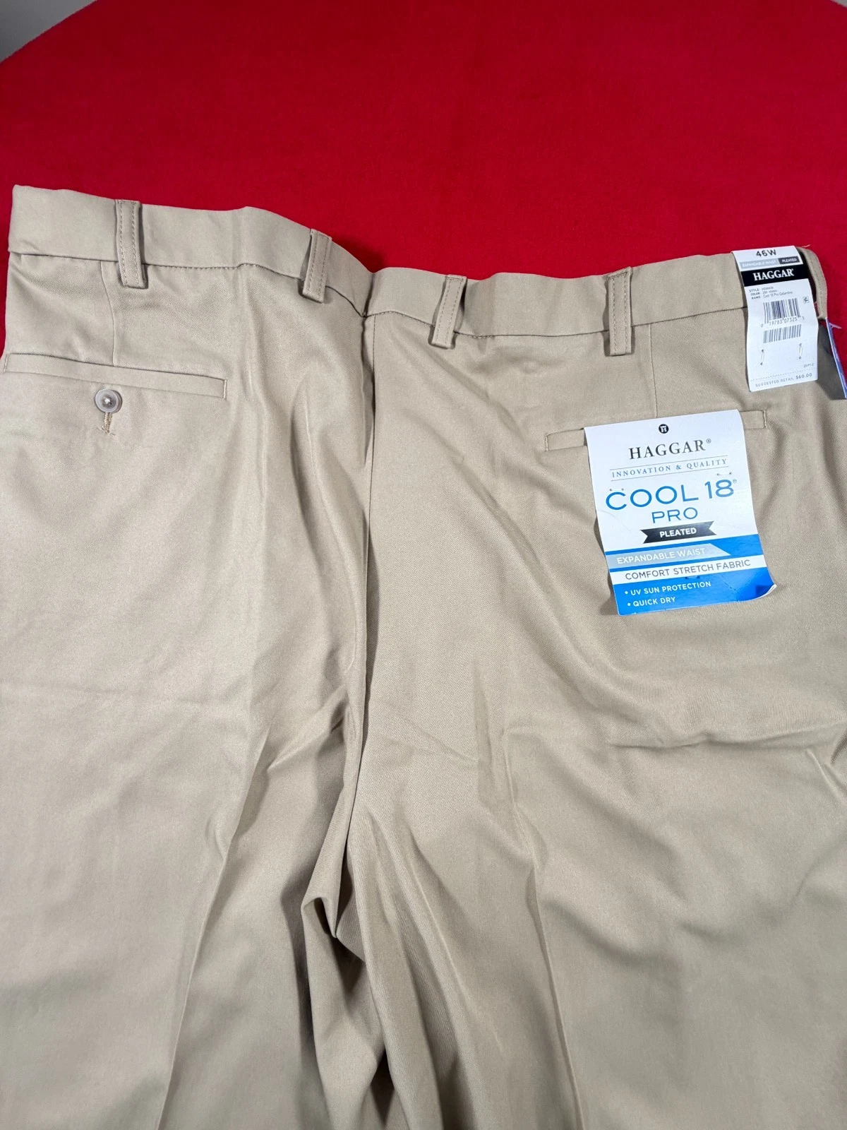 Haggar Shorts Mens 46W Beige Expandable Waist UV Protection Quick Dry NEW