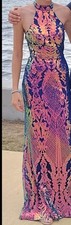 Halter Neck, Backless Floral Long Gown, Size ...
