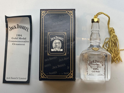 Jack Daniels 1904 Gold Medal Bottle Ornament w/box & Certificate of Authenticity