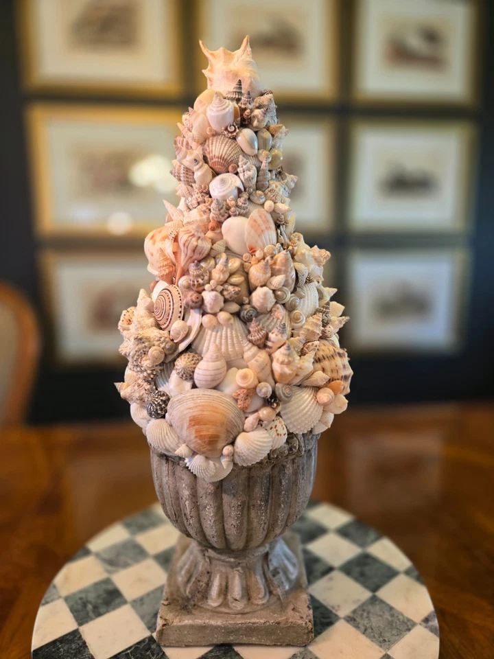 Urna Topiaria Seashell, Estilo Gruta Concha y Hormigón, Clásico Maximalista Costero Foto 2 de 4