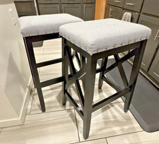 Greely Contemporary Farmhouse Upholstered Fabric Barstools (Set of 2) - BNIB