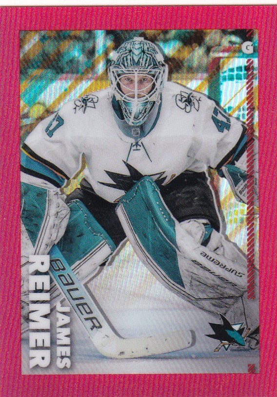 2022-23 TOPPS CHROME NHL STICKER #402 JAMES REIMER  SSP RED /5 MADE-SHARKS