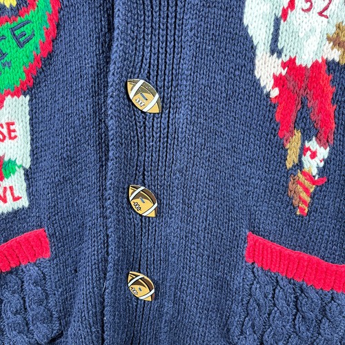 Vintage The Eagle's Eye Cardigan Sweater Women XL Blue Knit Football New Year - Picture 4 of 13