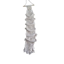 Macrame Hat or Towel Holder Wooden Beads Fringe Boho Wall Hanging Organizer NEW