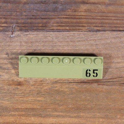 LEGO Olive Green Slope 45 2 x 8 Black '65' Sticker Pattern Left Side 4445pb03L