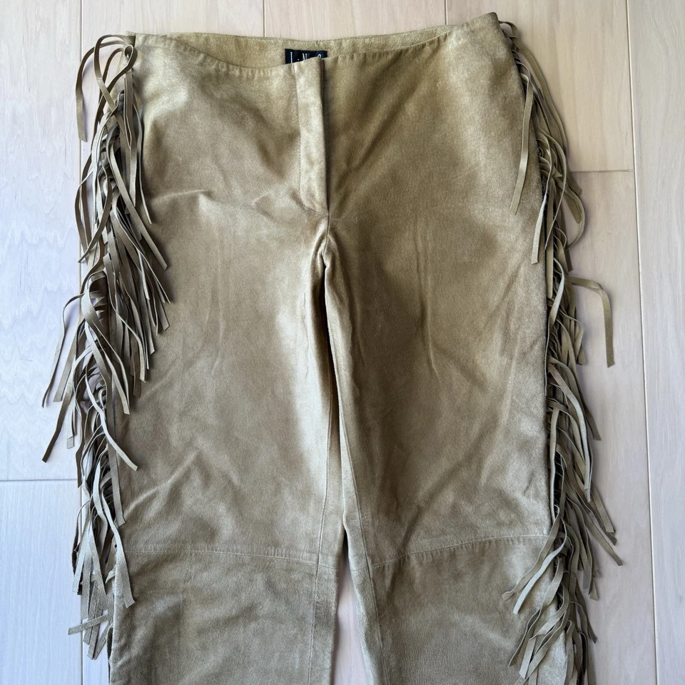 Pantalones para mujer International Concepts vintage de cuero con flecos 28 marrón occidental Foto 3 de 4