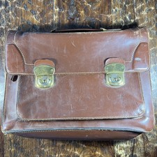 Vintage Brown Double Clasp Thick Sturdy Leather Portfolio Briefcase Attache