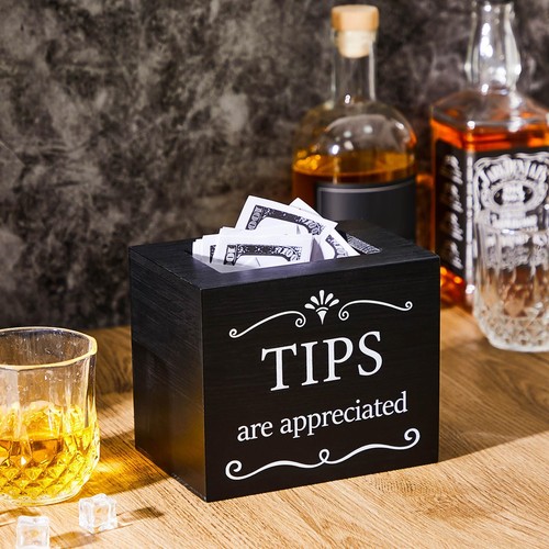 Wooden Tips Jar Tip Collection Box 6 x 4 x 5 Inch Donation Bucket Money Coin ... - Picture 4 of 7