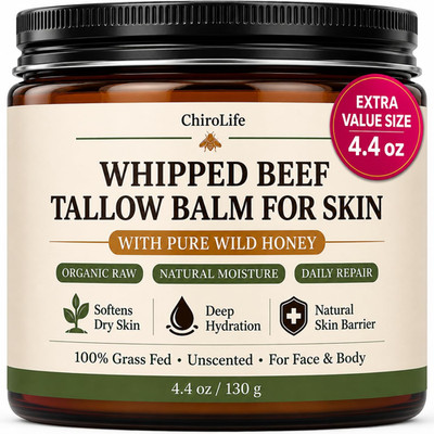 Grass-Fed Beef Tallow for Skin, Whipped Tallow and Honey Balm for Face, Pure Tal
