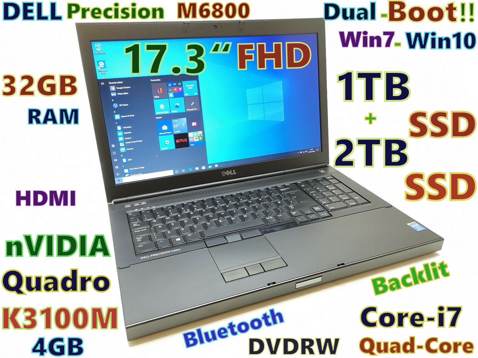 DELL M6800 Dual-Boot Workstation Laptop