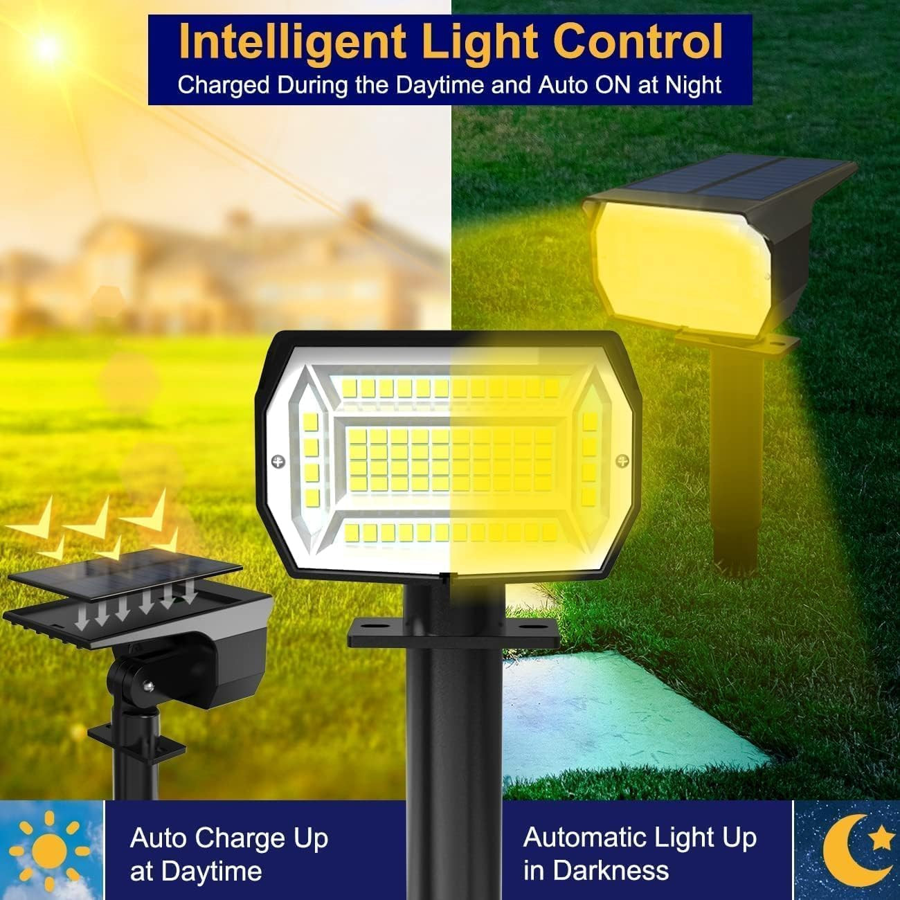 4 Faretti Solari Esterno 72 LED Luce Calda per Patio e Giardino - 2
