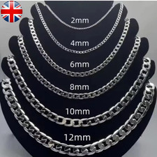 925 Sterling Silver Curb Chain Necklace Men Women Wedding Engagement Gift UK