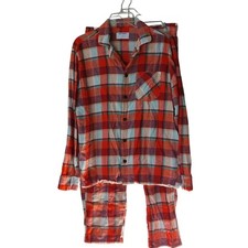 Old Navy Mens Medium Plaid Flannel Pajama Set Long Sleeve Pockets H-24