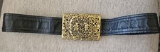 Judith Leiber Black Belt Gold Tone Filigree Hinged Buckle Vintage Designer