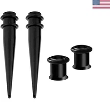 Luxury 316L Steel Ear Stretching Kit - 1G Black Tapers & Tunnels with O-Rings