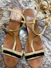 Kate Spade Tan Black Patent Bow Low Wedge Heel T-Strap Sandal 236 Originally 8M