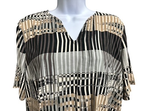 D & Co Large Top Canyon Retreat QVC Rayon Black Brown Gray Striped Short Sleeve - Picture 3 of 5