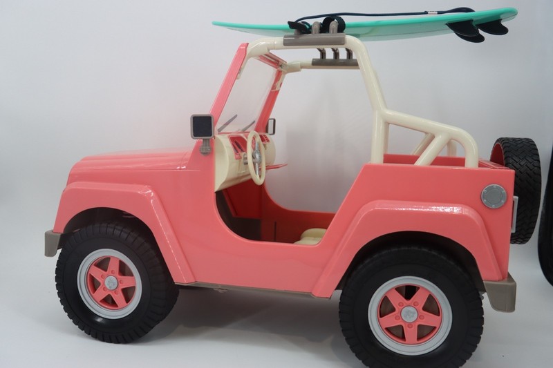 Our Generation Doll Pink Beach Cruiser Jeep Toy Vehicle w/ Surfboard Adventure