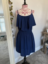 Navy Knee Length Double Layered Summer Lightweight Dress Size 14