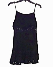 Illa Illa Dress Size Med Linen-Blend Spaghetti Strap Lace Trim Gothic Shift