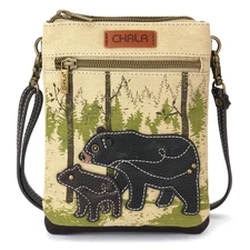 NWT - CHALA BEAR CANVAS DOUBLE POCKET CROSSBODY CELL PHONE PURSE - MSRP $44.99
