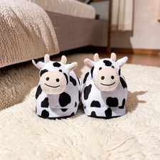 Animal Plush Slippers Cow Printed Fuzzy Womens Warm Slipper Size 5.5 Gift