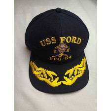 Vintage USS Ford FFG-54 Navy Blue Snapback Hat Scrambled Eggs Made in USA Cap