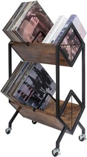 Vinyl Record Storage Holder with Wheels 2-Tier Record Holder 160-200 LP with