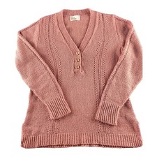 Vtg 1980s Mauve Pink Pullover V Neck Sweater Sz M Cottage Country Core EUC Prop