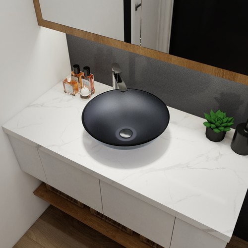 Matte Gray Tempered Glass Round Bathroom Vessel Sink Basin