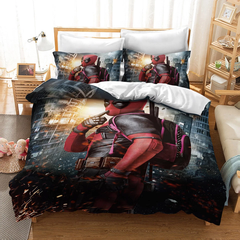 Marvel Deadpool 3D Bedding Set Sheet Quilt Pillow Cover US /EU Size 3PCS Gift - Image 4 of 4
