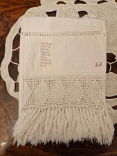 Asciugamani Canapa Bianca Pizzo Uncinetto cm. 100+16+16×65 B4 (12) Hemp Towel  °