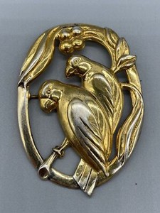 Authentic 925 Sterling Silver Gold Plated Vintage Coro Birds Design Pin Brooch