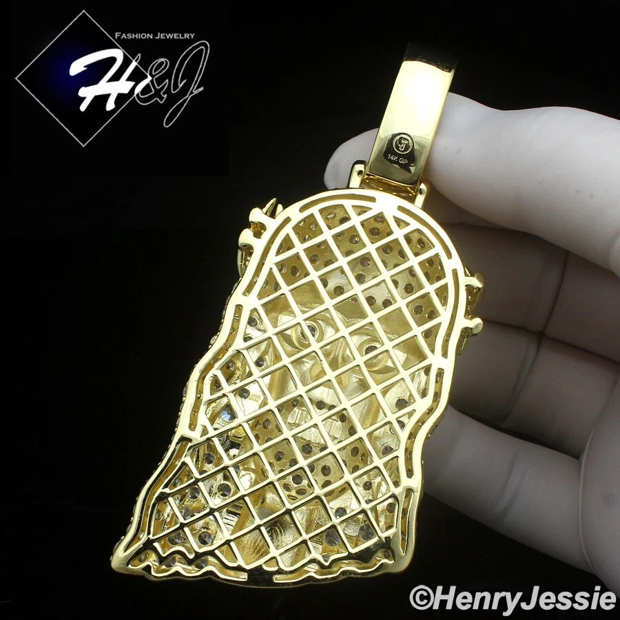 MEN 14K GOLD PLATED ICY BLING CZ OVERSIZE GOLD 3D JESUS FACE PENDANT*BGP18 - image 3 of 4