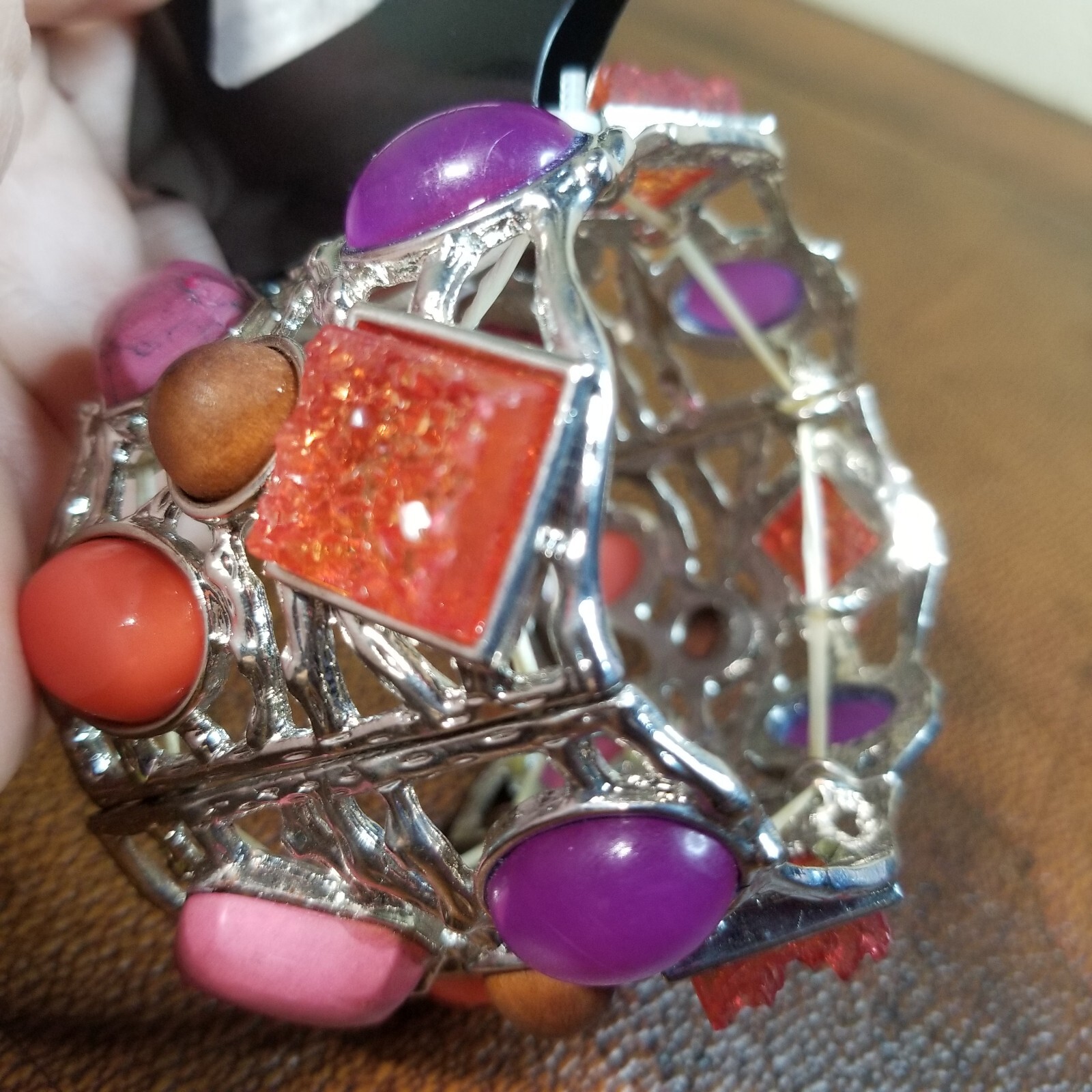 Ami Silver and Multi-colored Simulated Stone Brac… - image 5