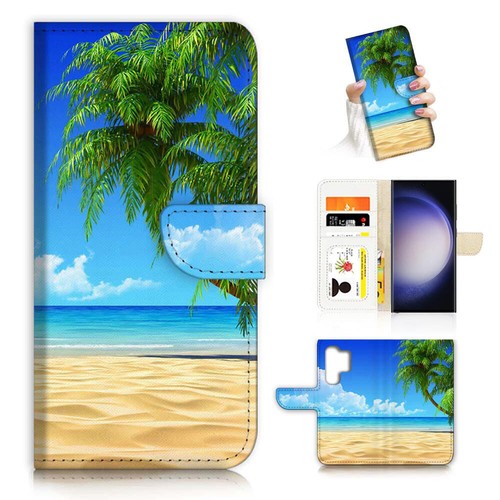 ( For Samsung S24 Ultra ) Wallet Flip Case Cover AJ23859 Beach Sea Sky