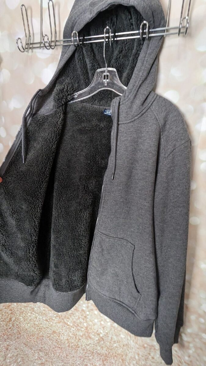 George Men's Gray Faux Fur Lined Zip Up Hoodie Sweatshirt George Men's Gray Faux Fur Lined Zip Up Hoodie Sweatshirt