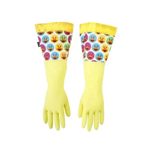 Vigar Ducks Yellow Latex Dish Washing Gloves with Extended Cuff - Medium