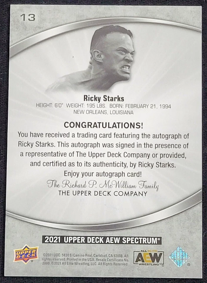 2021 UPPER DECK AEW SPECTRUM  RICKY STARKS AUTO Ricky Saints WWE WWF - Image 2 of 2