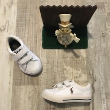 Polo Ralph Lauren Shoes Sz. 6.5 Hook and Loop Straps White Black Logo Kids