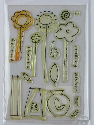 Klammerstempel mit Wort/Blumenmotiven