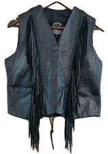 Black Leather King Vest Fringe Breaded Coastal Cowgirl So Cute Jl1