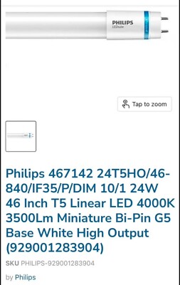 10 Philips 467142 24T5HO /46-840 LED Bulbs Miniature Bi-Pin 24W 46 Inch High OP