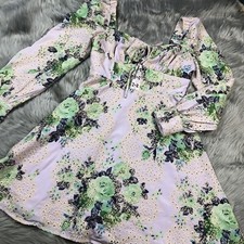 ASOS Broderie Mini Skater Floral Eyelet Dress Purple Green Size 2